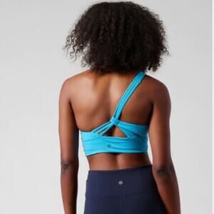 Athleta XL ABC cup santorini blue Athena Longline Bra crop top one shoulder gym